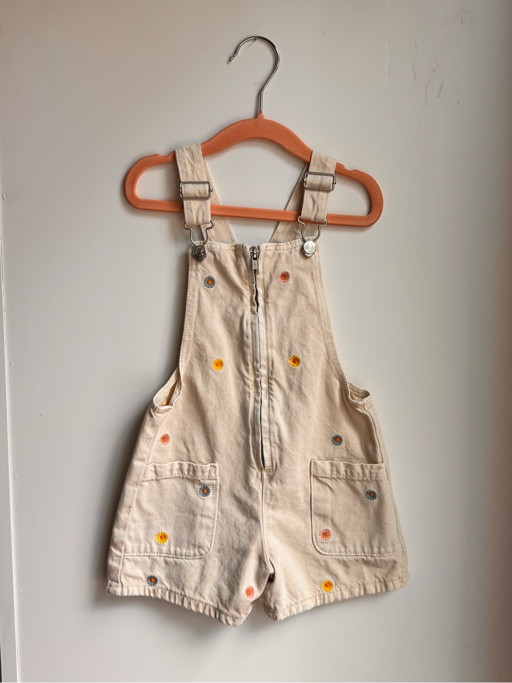Zara Cream Embroidered Short Overalls